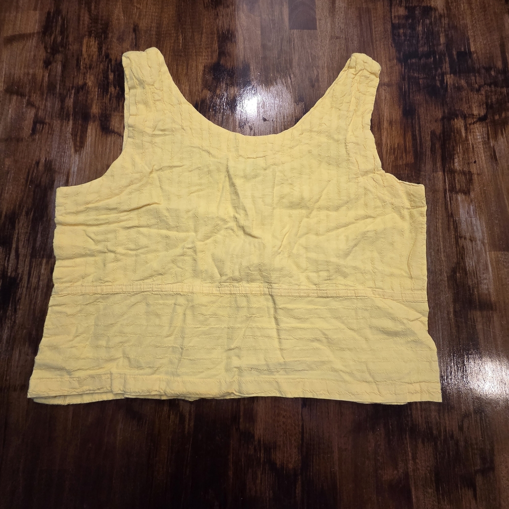 Vintage Gitano Womens Boxy Tank Top Shirt Hot Yellow 90s SZ L Cottegecore - Picture 2 of 8